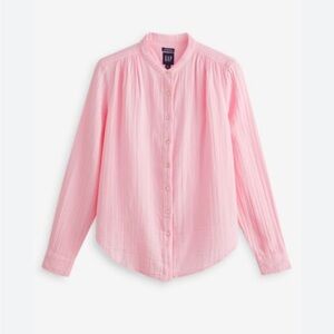 NWT Gap Barbie pink crinkle gauze button down shirt size Large
